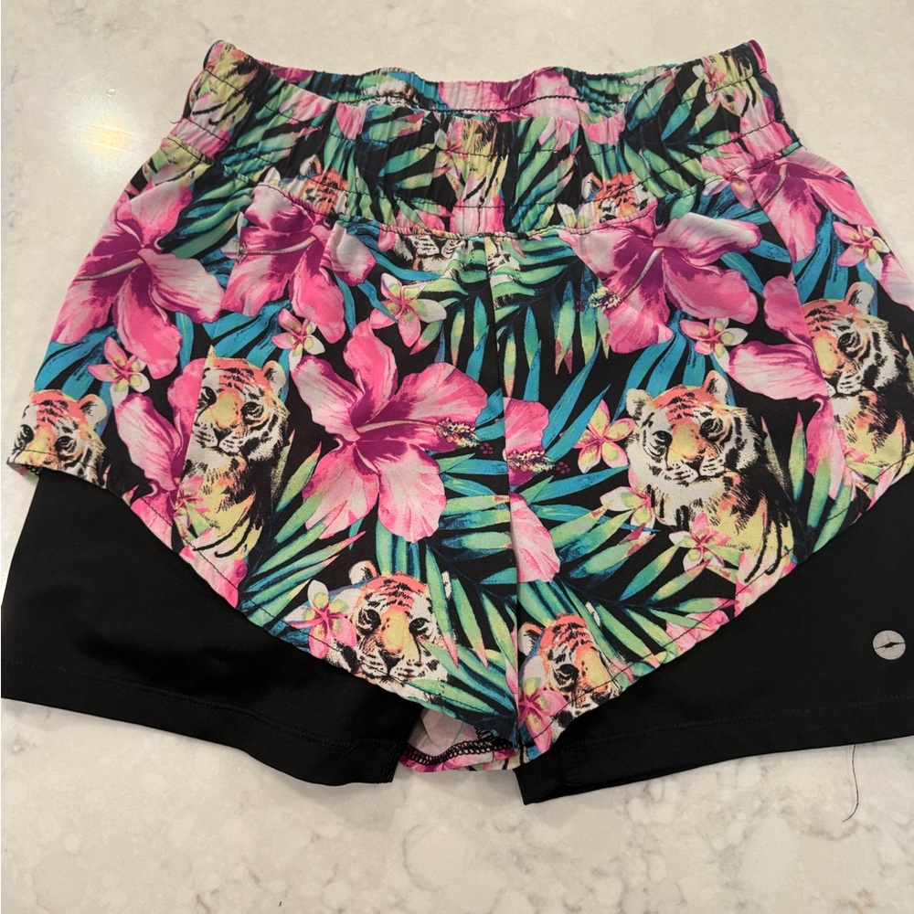 Avia Pink and Black Athletic Shorts with Floral Design